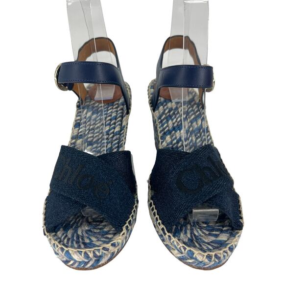 Chloe Piia Espadrille Logo Wedges in Denim - Picture 6 of 15